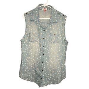 L.E.I. Distressed Sleeveless Collared Top Size XXL